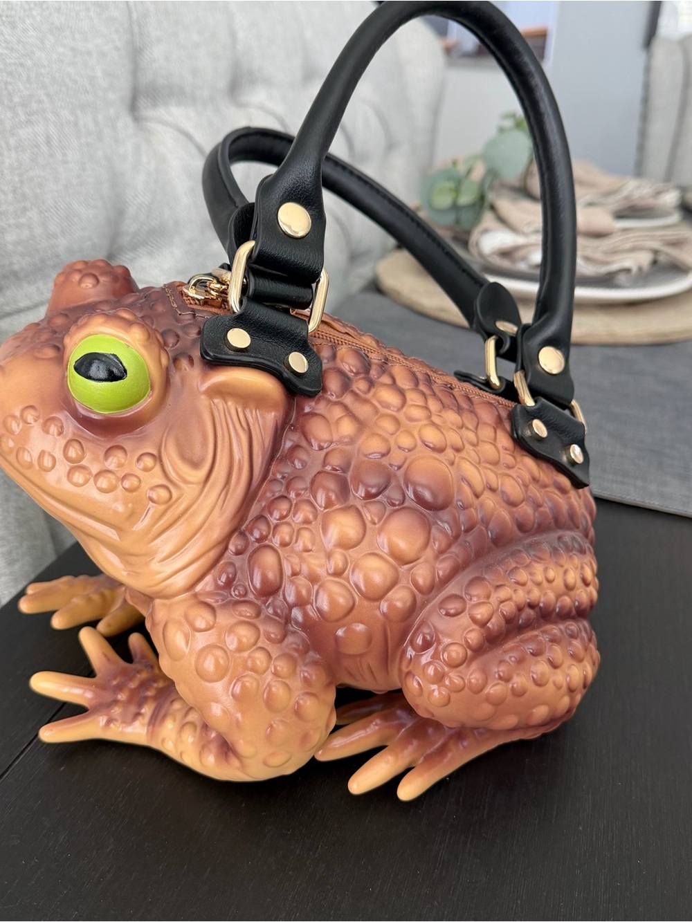 Whimsical Frog Crossbody Bag in Brown with Red Mushroom Accent - Picture 8 of 10